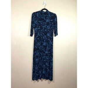 VTG Womens Floral Maxi Dress M Black 90s Whimsigoth Grunge Party Indie Slinky